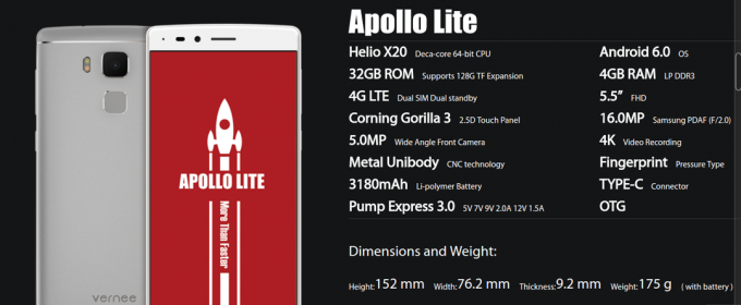 Apollo Lite: tehniline harketeristiki