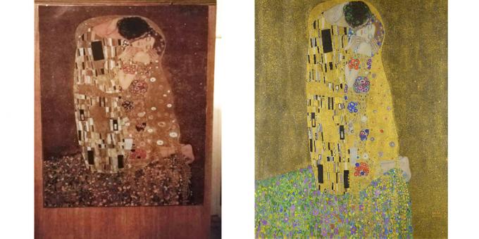 Huvitavad leiud korterites: reproduktsioon Gustav Klimti maalist "Suudlus"