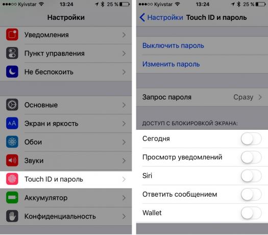 Seaded → Touch ID ja parooli → juurdepääsu lukustuskuvalt