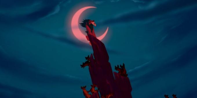 Cartoon "The Lion King": lihtsalt sobib viimases muusikaline number valmistada Scar numbrile särava poolkuu öötaevas