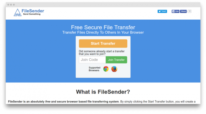 FileSender ekraan