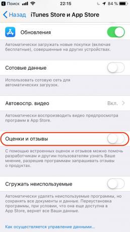 Seadistamine Apple iPhone: lülitada kohaldamise taotluste hindamise