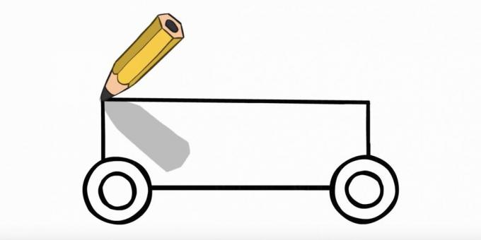 Kuidas politseiautot joonistada: ühendage rattad ülevalt ja alt