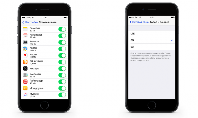 Kuidas säästa mobiilse andmeside liiklus iPhone iOS 9. lukk taotluse
