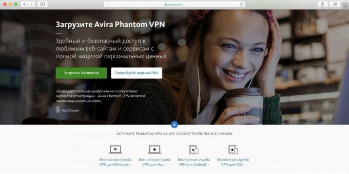 Best Tasuta VPN PC, Androidi ja iPhone'i - Avira Phantom VPN