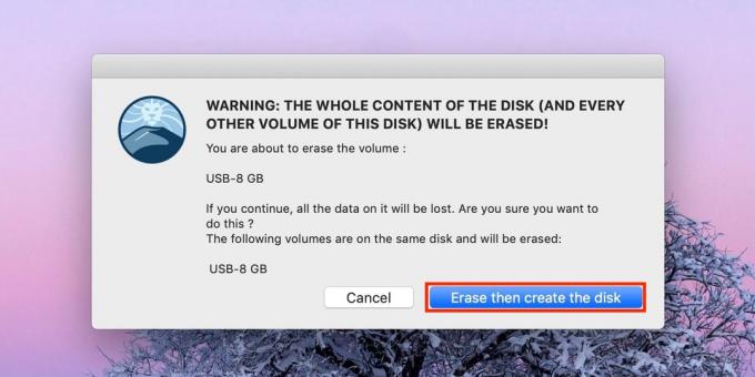 Kuidas teha buutivaks USB mälupulk MacOS: kliki Kustutage luua kettale