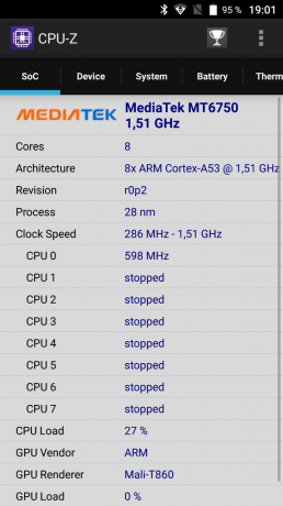 Kaitstud nutitelefoni Poptel P9000 Max: CPU-Z