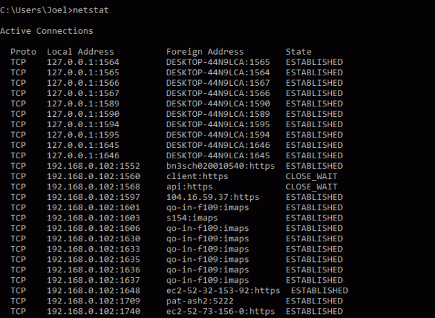 konsooli käsud: netstat