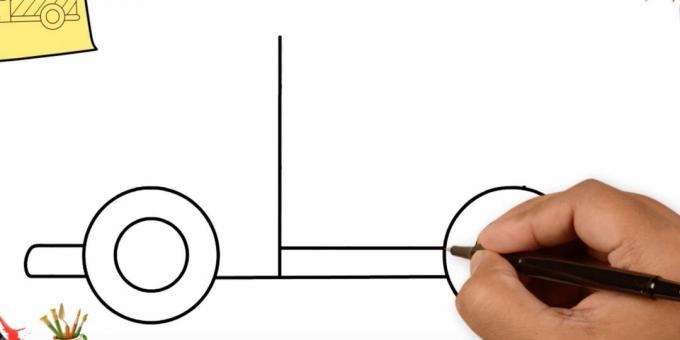 Kuidas veoautot joonistada: lisage kaks sirget