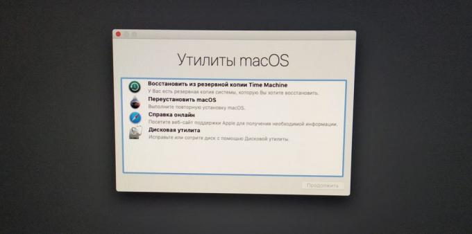 Kuidas kiirendada arvuti MacOS: valige "Reset MacOS»