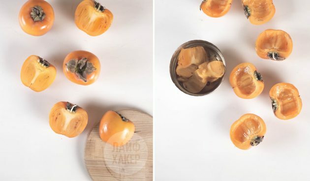 Küpsetatud hurma: jagage puuvili pooleks ja eemaldage mõlemalt umbes kolmandik viljalihast