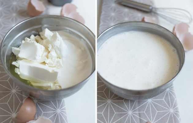 Valgu-kohupiima pajaroog jogurtiga: vahustage omavahel juust, jogurt, magusaine ja valgud