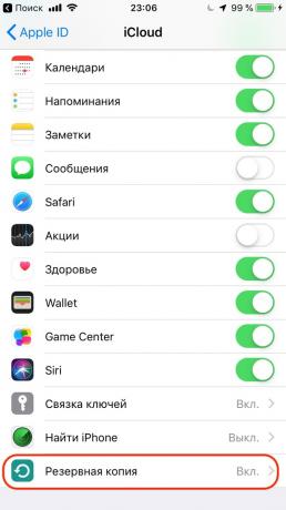 Seadistamine Apple iPhone: configure varukoopiaid