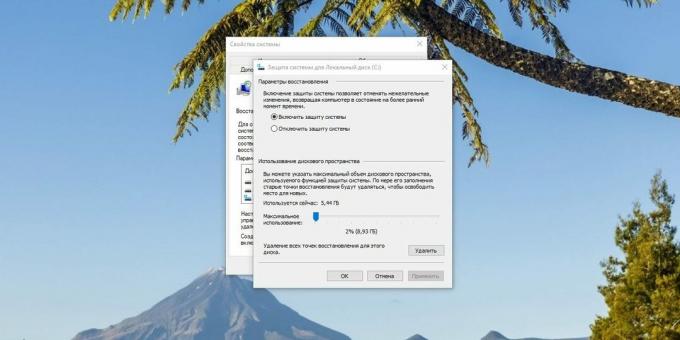Looge Windows 10 taastepunkt: määrake kettaruumi maht