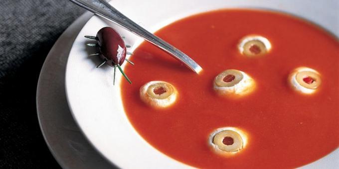 Nõud Halloween: Tomatisupp silmad