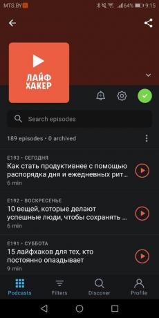 Podcast Layfhakera vaba Android Pocket Casts