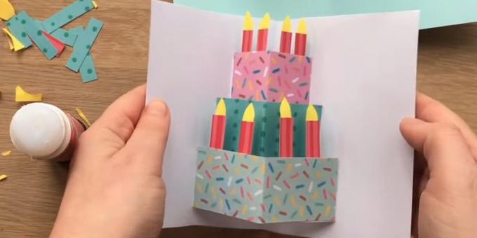 Sünnipäevakaardi oma kätega: lõigatud ja kleebi küünlad kook