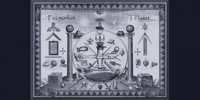 Kes on vabamüürlased: vabamüürlaste sümbolid. Illustratsioon raamatust "Vabamüürlaste embleemid". Suurbritannia, 1854