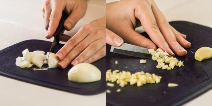 Kuidas kokk kartul liha: tükelda sibul ja küüslauk