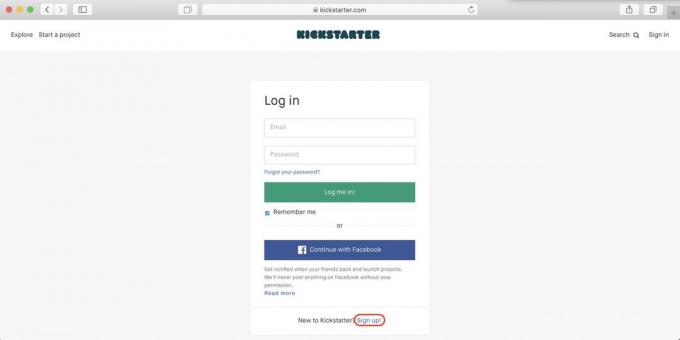 Kuidas osta Kickstarter: kliki Registreeru!