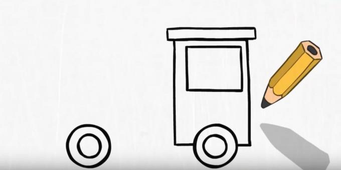 Kuidas tuletõrjeautot joonistada: lisage aken ja katus