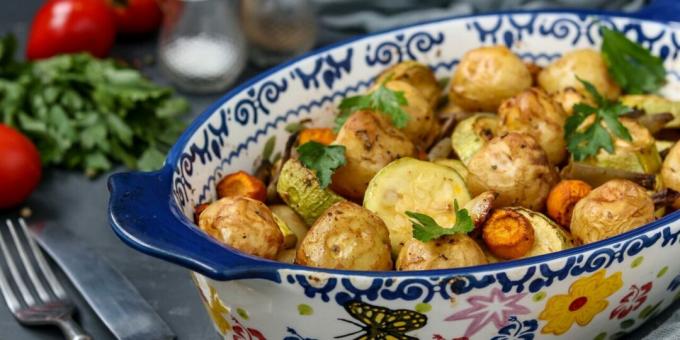 Suvikõrvitsaga küpsetatud uued kartulid