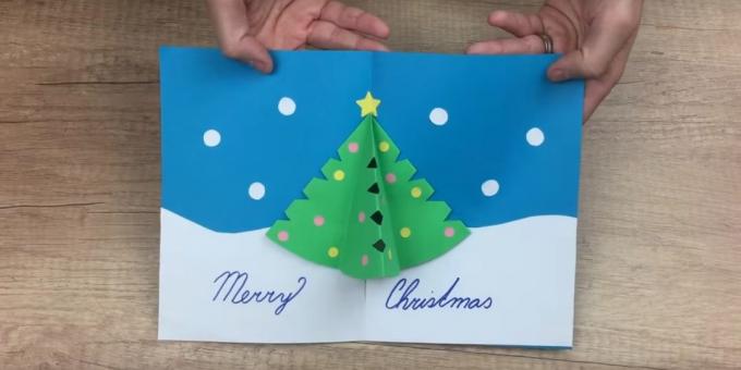 Jõulukaart oma kätega jõulupuu sees mahuline
