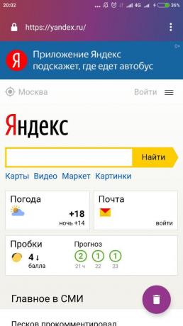 Firefox Focus: otsi "Yandex"