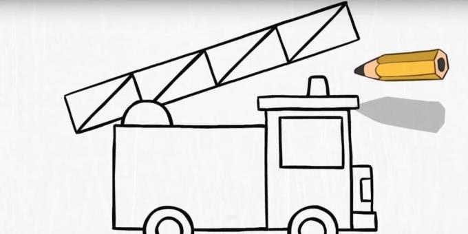 Kuidas tuletõrjeautot joonistada: lisage redel ja majakas