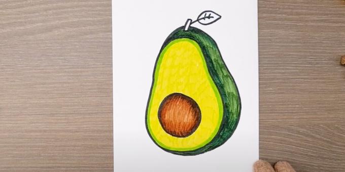 Kuidas avokaadot joonistada: värvige puuvilja auk ja külg