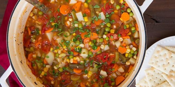 köögiviljade supid: supp porgandid, mais, herned ja oad