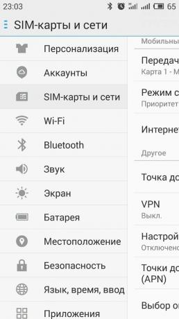 Kuidas levitada internetis Android-nutitelefoni: avada «SIM-kaardi ja võrgu" osa