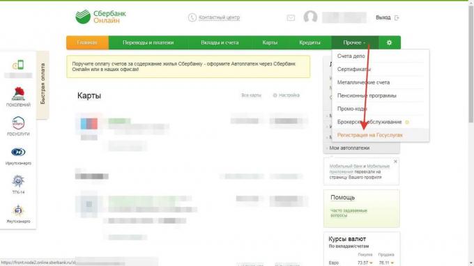 Registreerimine avalike teenuste abil "Sberbank Online"