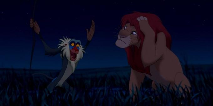 Cartoon "The Lion King": Rafiki tegutseb rolli ekstsentriline salvei, kes annab mõista, et noor kangelane