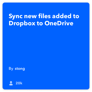 IFTTT Retsept: Sync Dropbox OneDrive ühendab Dropbox onedrive