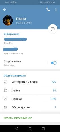 Muutused telegramm 5.0 Android: Kasutaja profiil