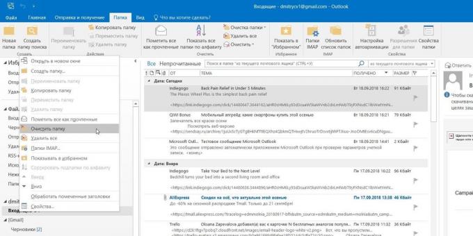 Microsoft Outlook: Cleanup kaustad