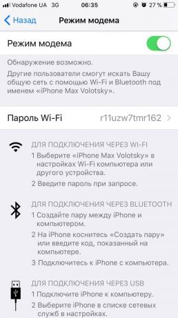 Kuidas levitada Interneti telefonist iOS: aktiveerida "modem mode" lüliti abil