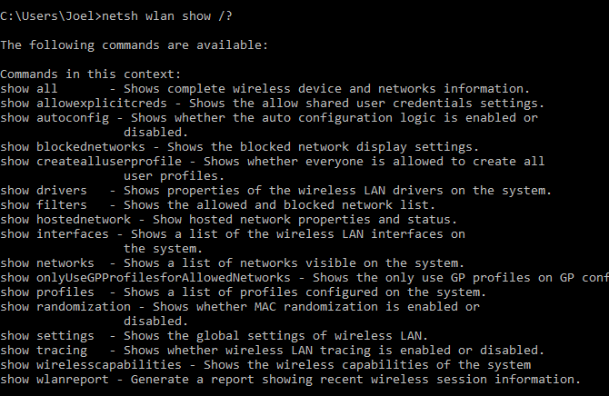 konsooli käsk: netsh-subcommands