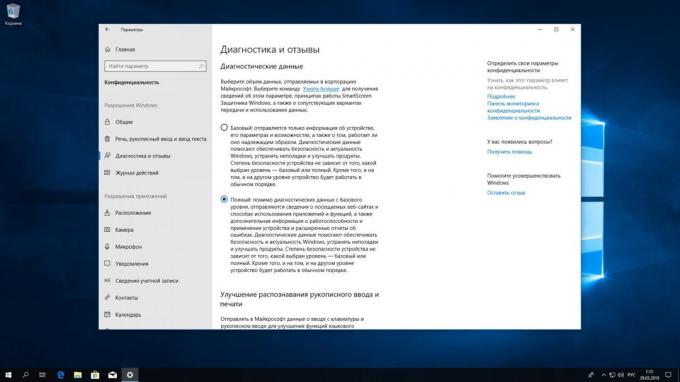 Windows 10 Redstone 4: diagnostikaandmetele